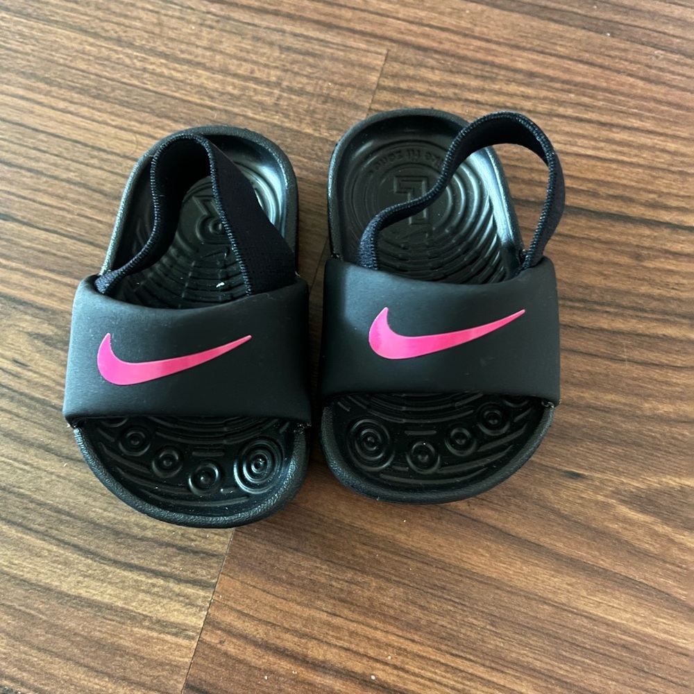 Nike Black and Pink Sandals